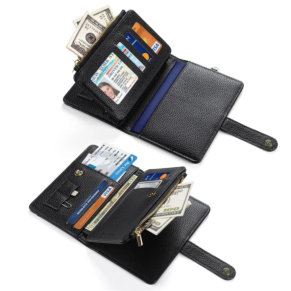 DUX DUCIS Wallet Multi Card Passport Holder with Lanyard PU Leather RFID Blocking Travel Organizer - Black - 3