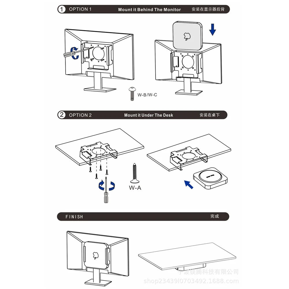 For Mac mini M1 / M2 Under Desk Monitor Back Mount Bracket Space Saving Metal Storage Rack - 7