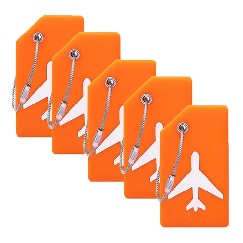 5Pcs Flexible Silicone Luggage Tags Travel ID Card Sleeve Trolley Case Labels - Orange - 1