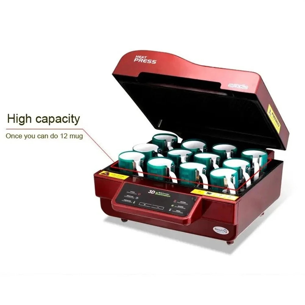 ST-3042 3D Sublimation Heat Press Machine Vacuum Transfer Printer for Phone Cases, Mugs, Cups (EU Plug) - 110V / Red - 3