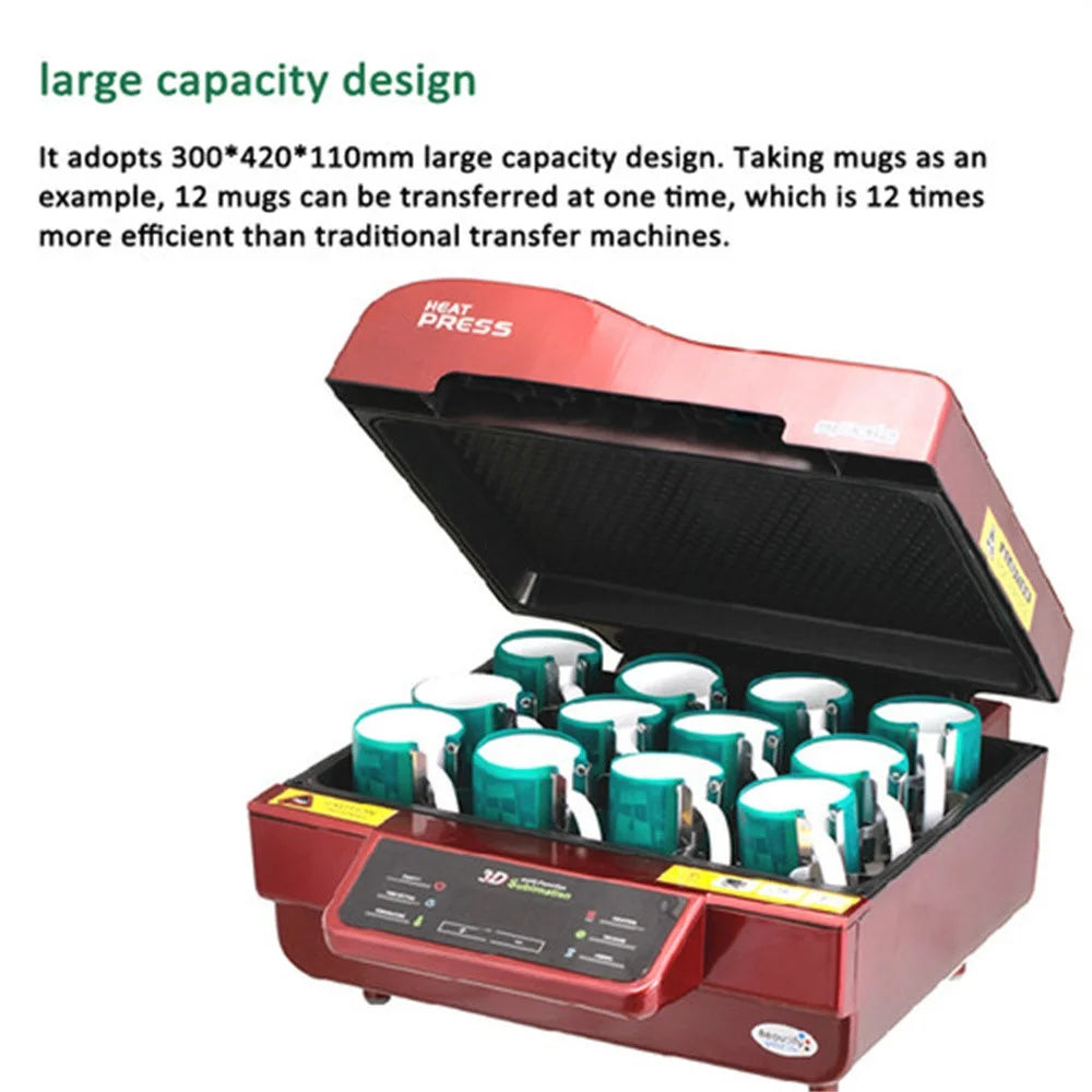 ST-3042 3D Sublimation Heat Press Machine Vacuum Transfer Printer for Phone Cases, Mugs, Cups (EU Plug) - 110V / Red - 4