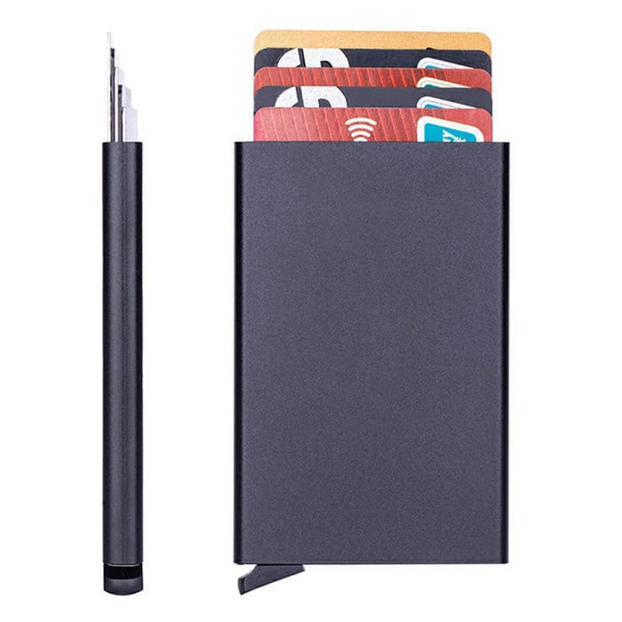 RFID Blocking Aluminum Card Holder Slim Design Anti Theft Protection Card Collector - Black - 1
