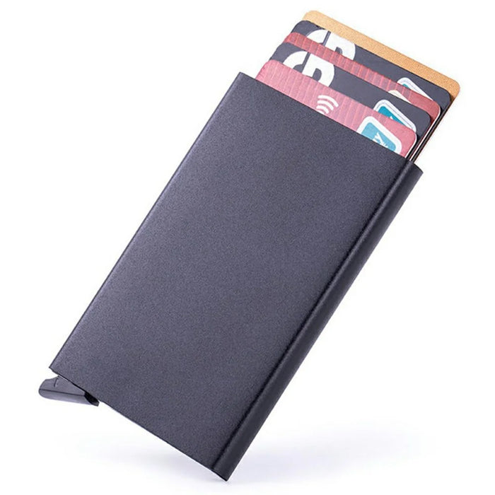 RFID Blocking Aluminum Card Holder Slim Design Anti Theft Protection Card Collector - Black - 2