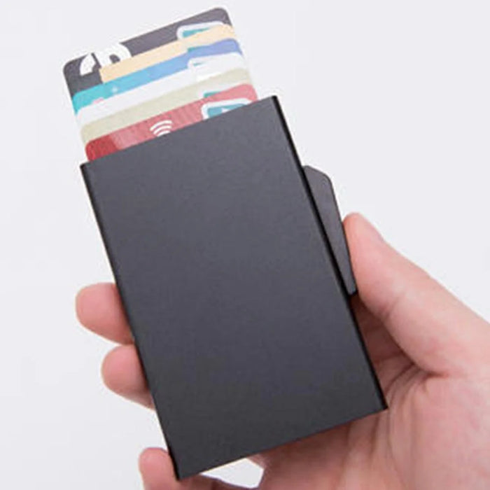 RFID Blocking Aluminum Card Holder Slim Design Anti Theft Protection Card Collector - Black - 5