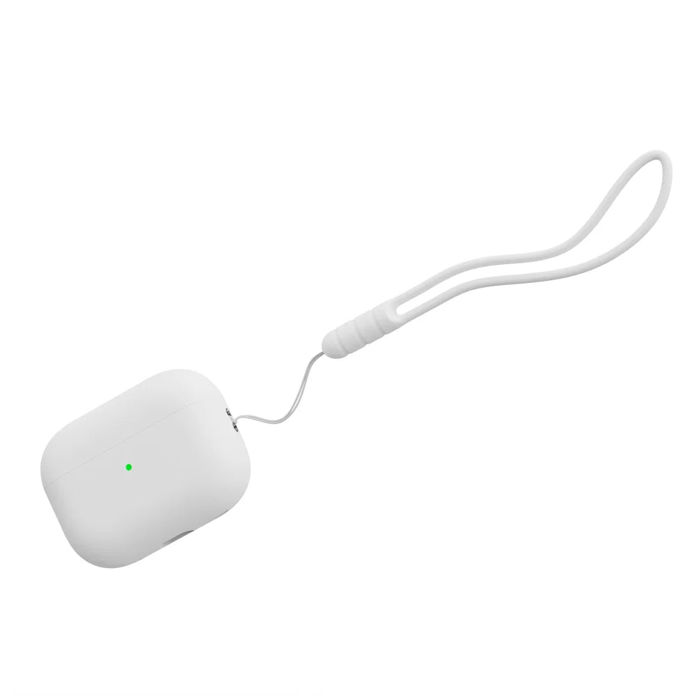 For AirPods Pro 2 Shockproof Case Wireless Earphones Soft Silicone Protective Cover with Lanyard - White - 1