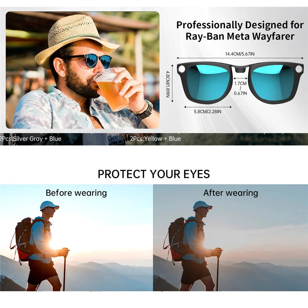 1 Pair Polarized Lenses Replacement For Ray-Ban Meta Wayfarer RW4008 Smart Eyewear Attachment - Gradient Brown - 3