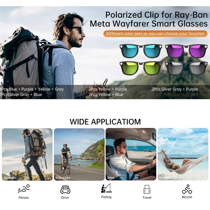 1 Pair Polarized Lenses Replacement For Ray-Ban Meta Wayfarer RW4008 Smart Eyewear Attachment - Gradient Brown - 5