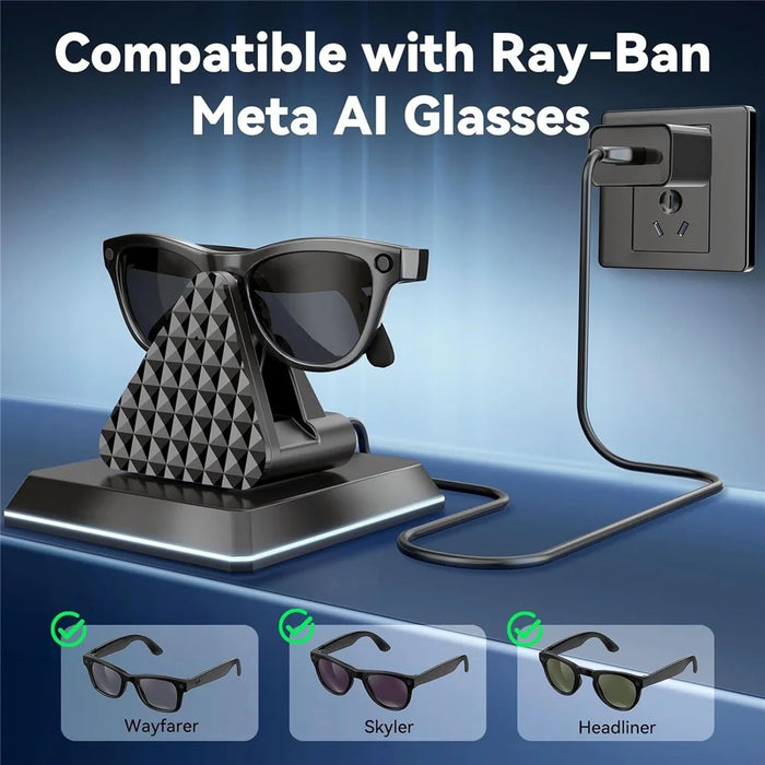 Charging Dock For Ray-Ban Meta Wayfarer / Headliner / Skyler USB Charger Charging Stand with Adapter / Cable - Black - 3