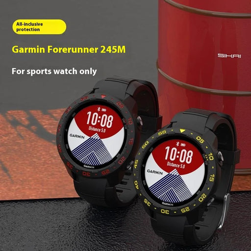 SIKAI For Garmin Forerunner 245/245 Music Watch Case Soft TPU Anti-Scratch Protective Cover Shell - Black + Yellow - 2