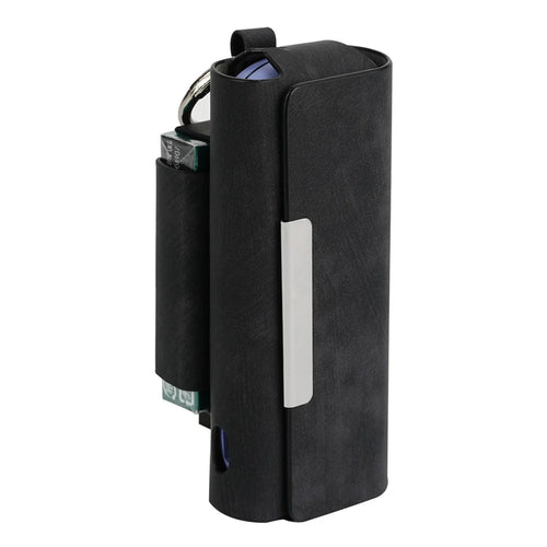 For IQOS Iluma / Iluma i Carrying Case Matte Vintage Leather E-Cigarette Cover with Hanging Hook - Black - 1