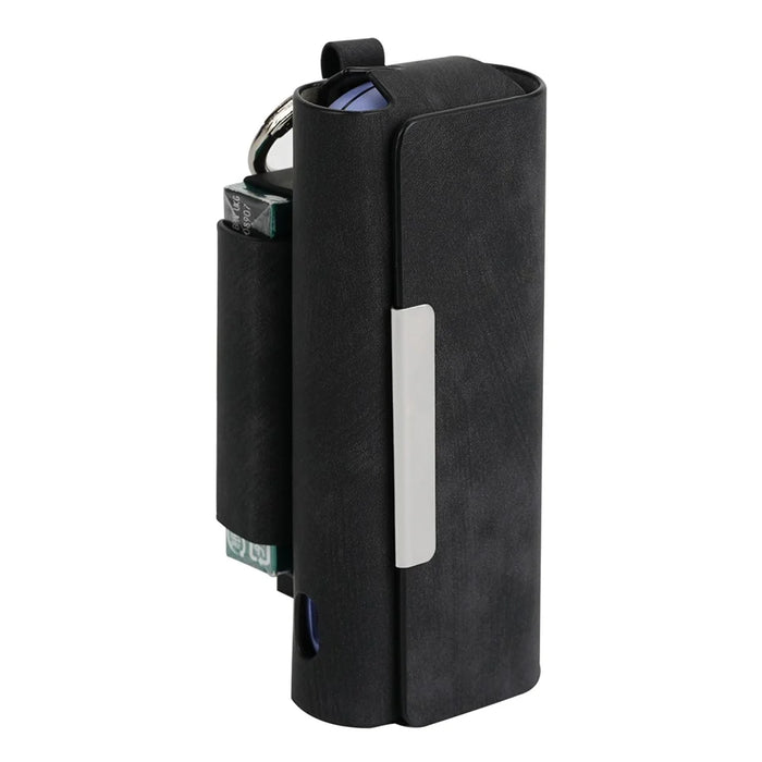 For IQOS Iluma / Iluma i Carrying Case Matte Vintage Leather E-Cigarette Cover with Hanging Hook - Black - 1