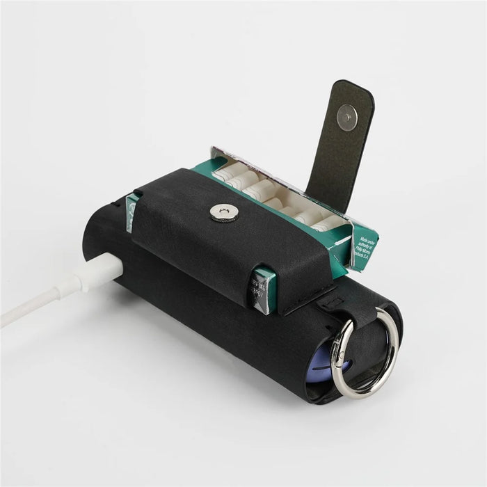 For IQOS Iluma / Iluma i Carrying Case Matte Vintage Leather E-Cigarette Cover with Hanging Hook - Black - 3