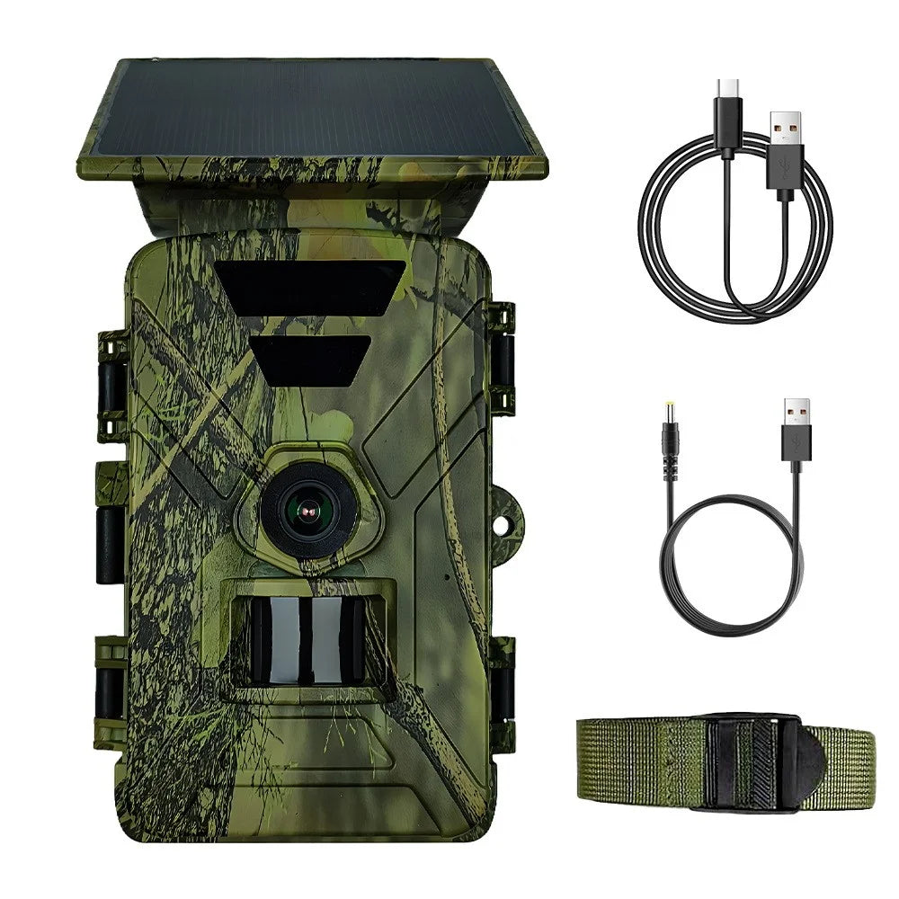 PR903W Solar Trail Camera, 8K 60MP WiFi APP Hunting Camera IR Night Vision Trail Cam IP66 Waterproof for Wildlife Monitoring - Green - 1
