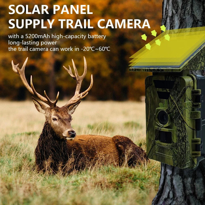 PR903W Solar Trail Camera, 8K 60MP WiFi APP Hunting Camera IR Night Vision Trail Cam IP66 Waterproof for Wildlife Monitoring - Green - 4