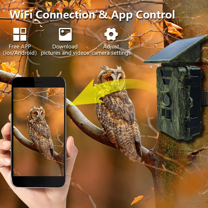 PR903W Solar Trail Camera, 8K 60MP WiFi APP Hunting Camera IR Night Vision Trail Cam IP66 Waterproof for Wildlife Monitoring - Green - 5