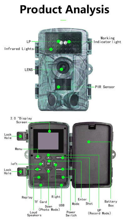 PR300 WIFI Wildlife Trail Camera 60MP 4K Video Night Vision Infrared IP66 Waterproof Animal Tracking Camera - Green - 5
