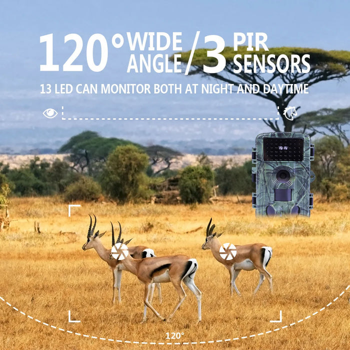 PR300 WIFI Wildlife Trail Camera 60MP 4K Video Night Vision Infrared IP66 Waterproof Animal Tracking Camera - Green - 7