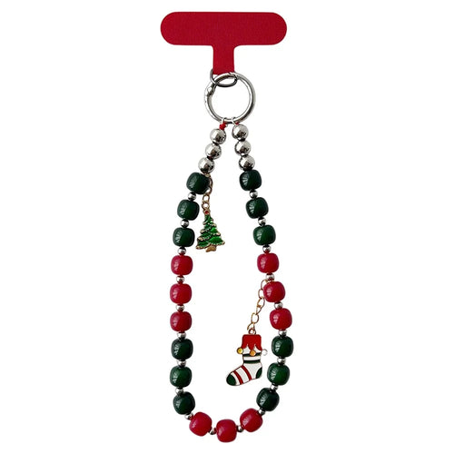 8 inch Length Handmade Beaded Christmas Phone Strap Lanyard Charm Festive Holiday Accessory Hanging Ornament Gift - Christmas Tree + Sock - 1
