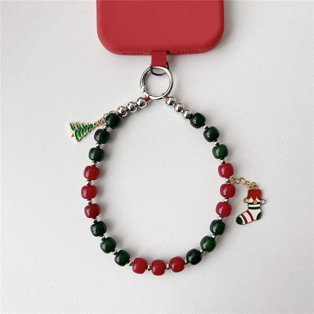 8 inch Length Handmade Beaded Christmas Phone Strap Lanyard Charm Festive Holiday Accessory Hanging Ornament Gift - Christmas Tree + Sock - 2
