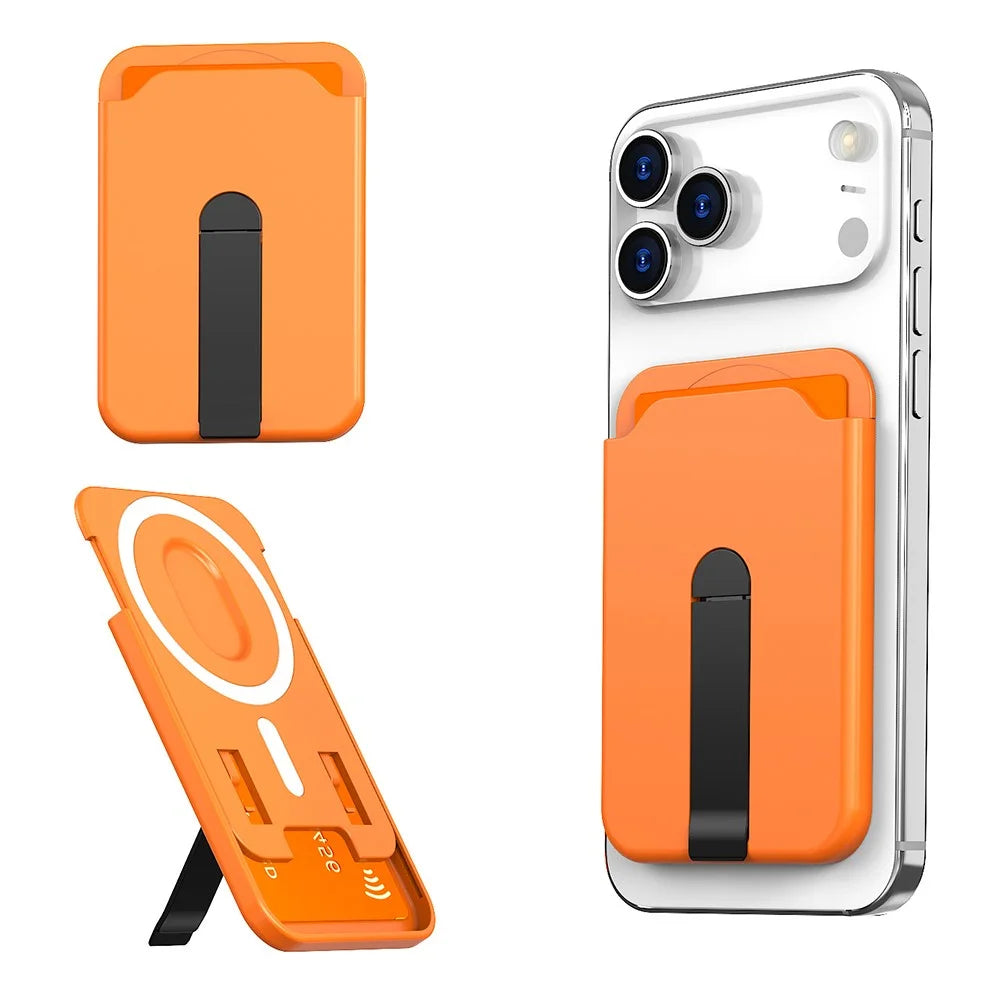Bulk Purchasing Magnetic Card Holder Aluminum Alloy Vertical Kickstand PC Phone Back Card Case - Orange - 1
