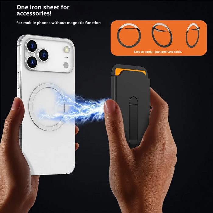 Bulk Purchasing Magnetic Card Holder Aluminum Alloy Vertical Kickstand PC Phone Back Card Case - Orange - 2