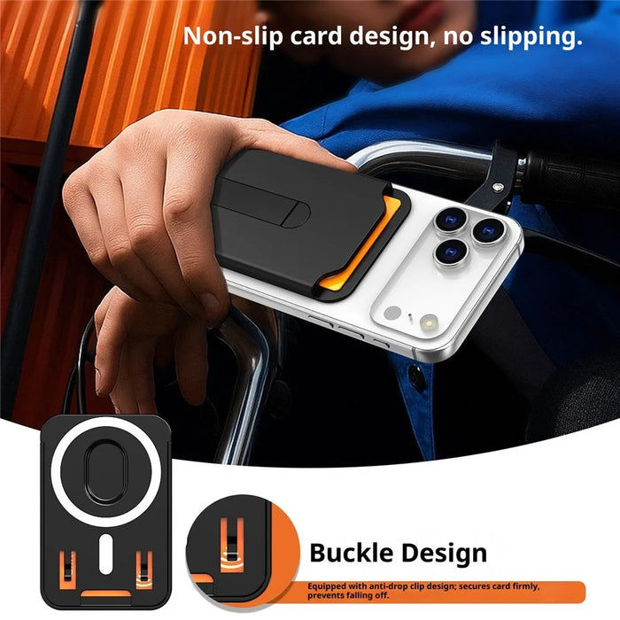 Bulk Purchasing Magnetic Card Holder Aluminum Alloy Vertical Kickstand PC Phone Back Card Case - Orange - 3