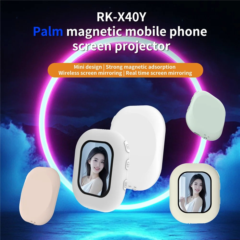 RK-Y40Y 2 inch Mini Wireless Screen Mirroring Device Magnetic Phone Projector Wireless Casting for Mobile Phones - White - 6