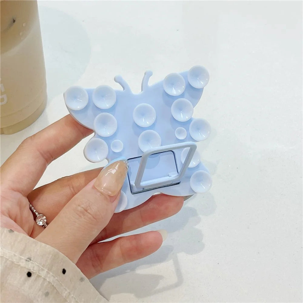Butterfly Silicone Suction Cup Phone Stand Holder Portable Desktop Kickstand Square Ring Holder - Baby Blue - 1