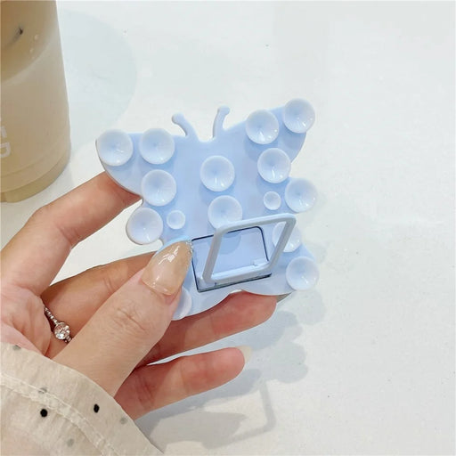 Butterfly Silicone Suction Cup Phone Stand Holder Portable Desktop Kickstand Square Ring Holder - Baby Blue - 1