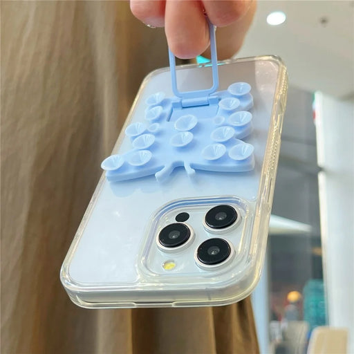 Butterfly Silicone Suction Cup Phone Stand Holder Portable Desktop Kickstand Square Ring Holder - Baby Blue - 2