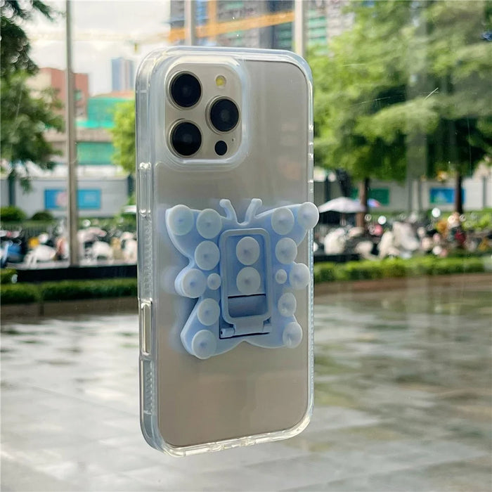 Butterfly Silicone Suction Cup Phone Stand Holder Portable Desktop Kickstand Square Ring Holder - Baby Blue - 5
