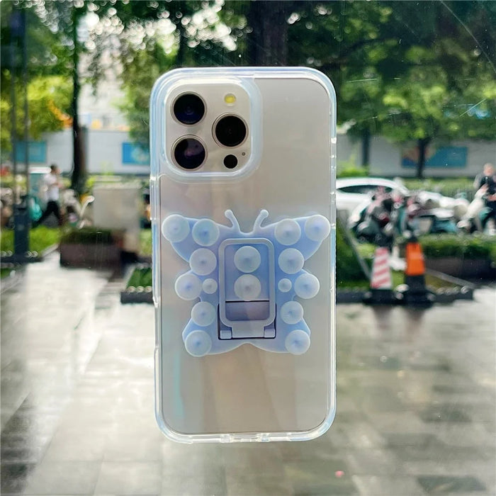 Butterfly Silicone Suction Cup Phone Stand Holder Portable Desktop Kickstand Square Ring Holder - Baby Blue - 6
