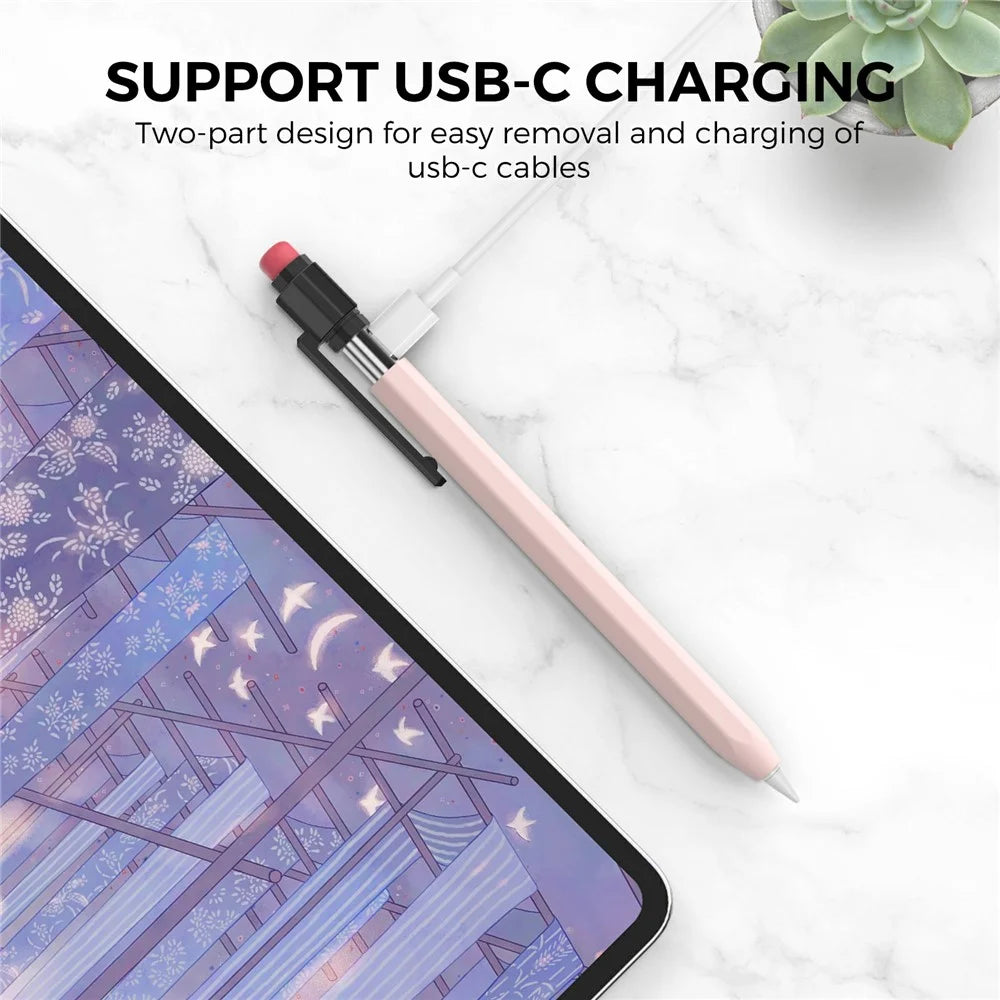 AHASTYLE PT180-3-K Pencil Sleeve with Black Cap  /  Clip for Apple Pencil 3 Protective Silicone Case Retro Style - Pink - 3