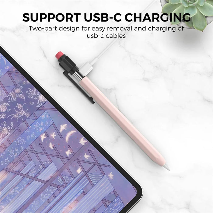 AHASTYLE PT180-3-K Pencil Sleeve with Black Cap  /  Clip for Apple Pencil 3 Protective Silicone Case Retro Style - Pink - 3