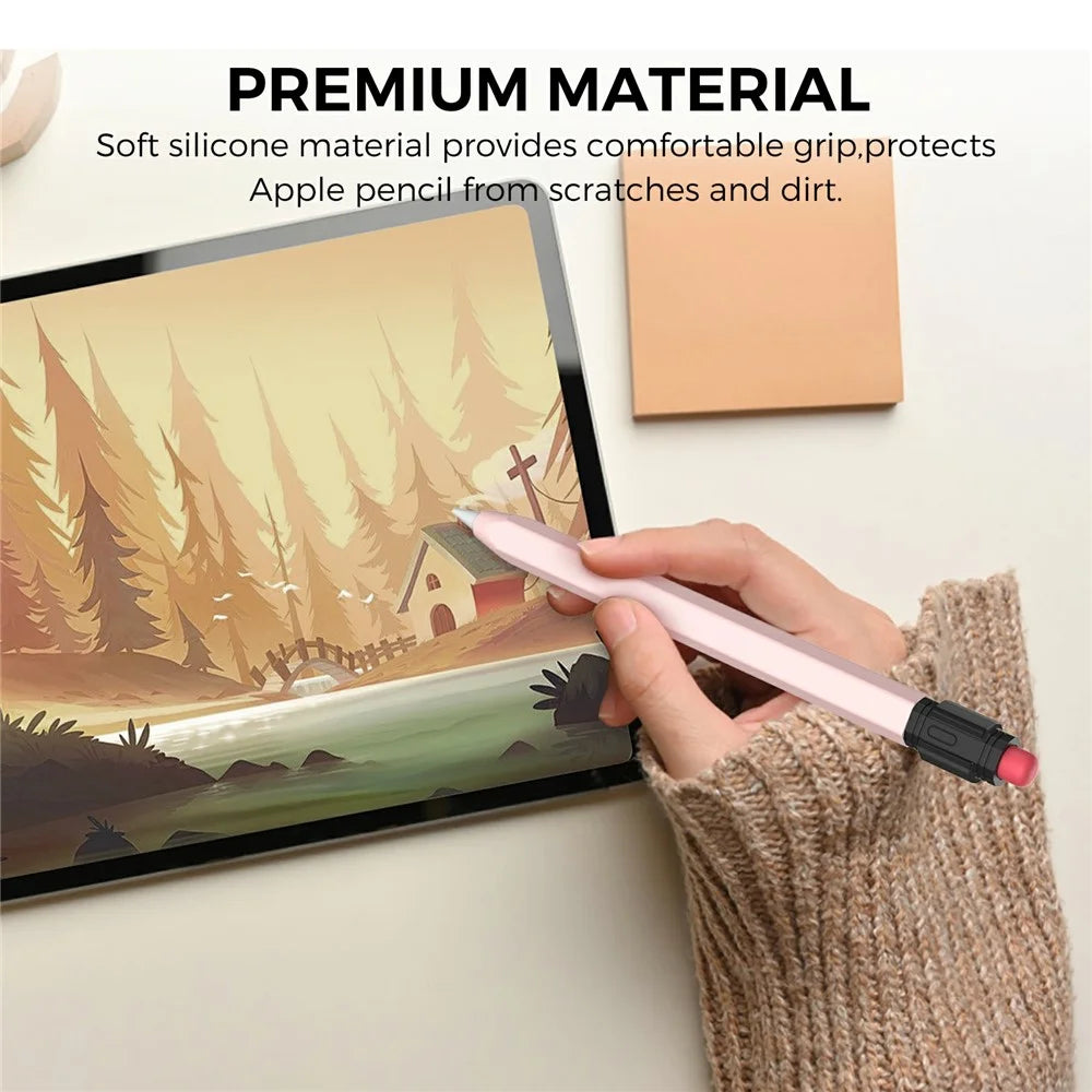 AHASTYLE PT180-3-K Pencil Sleeve with Black Cap  /  Clip for Apple Pencil 3 Protective Silicone Case Retro Style - Pink - 4