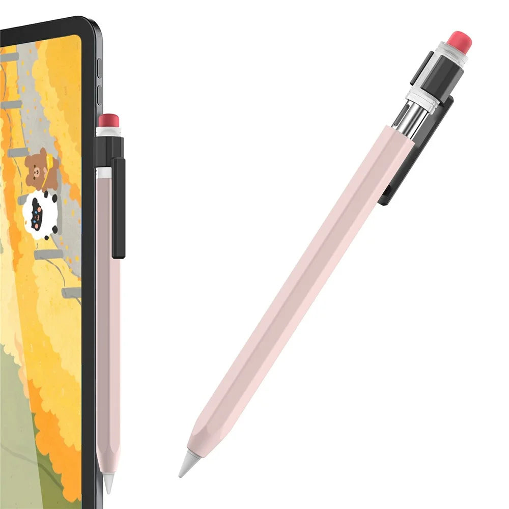 AHASTYLE PT180-3-K Pencil Sleeve with Clear Cap / Clip for Apple Pencil 3 Protective Silicone Case Retro Style - Pink - 1
