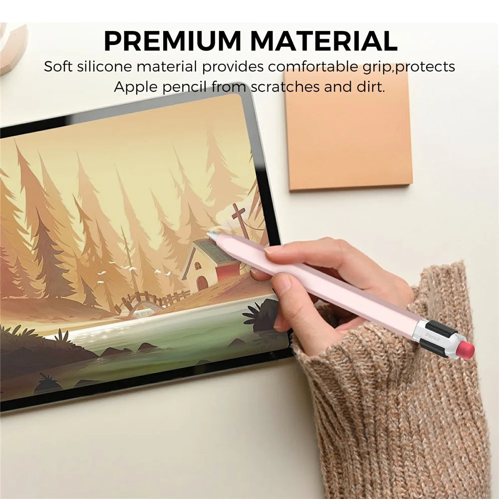 AHASTYLE PT180-3-K Pencil Sleeve with Clear Cap / Clip for Apple Pencil 3 Protective Silicone Case Retro Style - Pink - 4