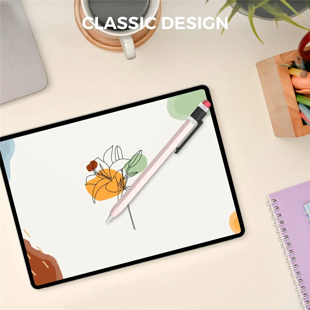 AHASTYLE PT180-3-K Pencil Sleeve with Clear Cap / Clip for Apple Pencil 3 Protective Silicone Case Retro Style - Pink - 6