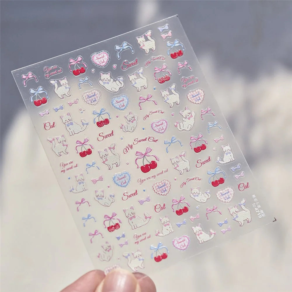 Cartoon Embossed DIY Phone Stickers Custom Decorative Decals For Smartphone Cases - Little Cat - 1