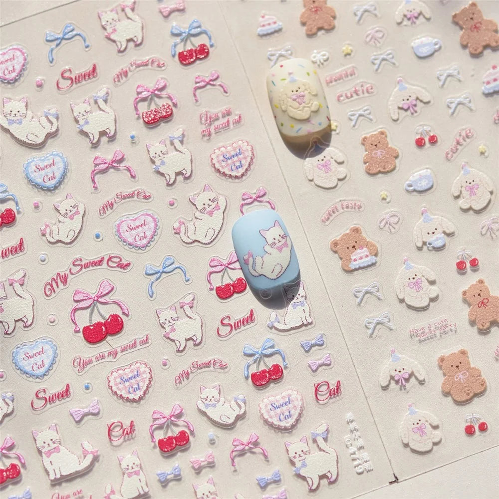 Cartoon Embossed DIY Phone Stickers Custom Decorative Decals For Smartphone Cases - Little Cat - 3