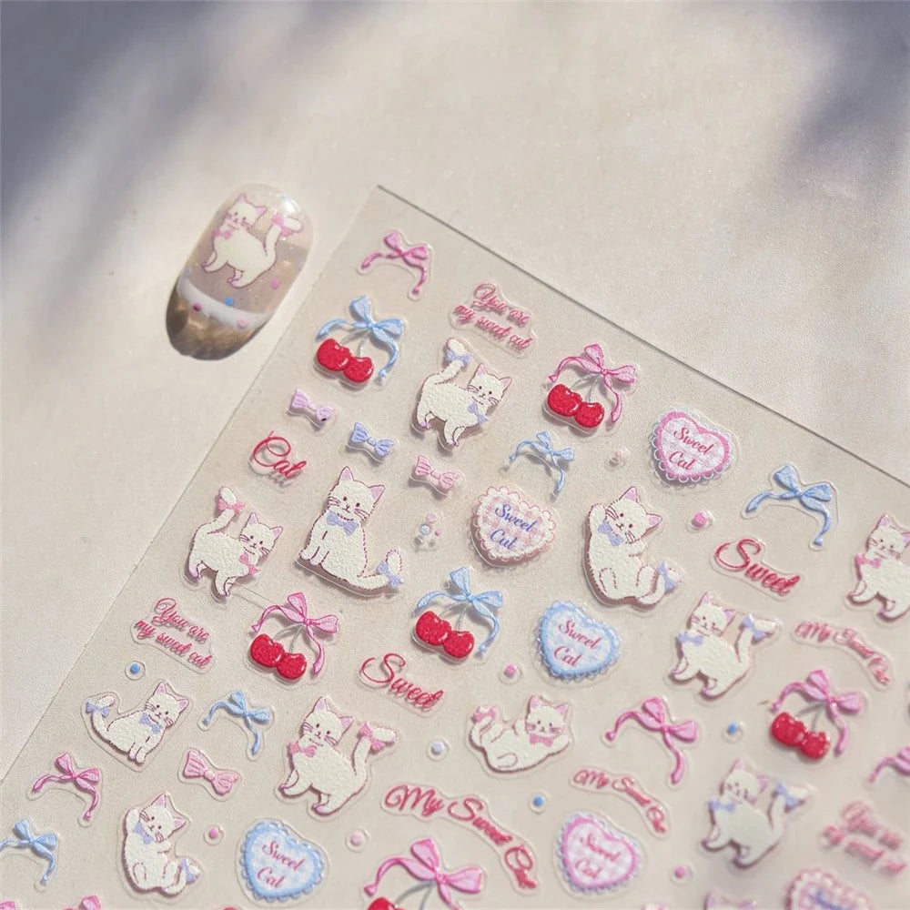 Cartoon Embossed DIY Phone Stickers Custom Decorative Decals For Smartphone Cases - Little Cat - 5