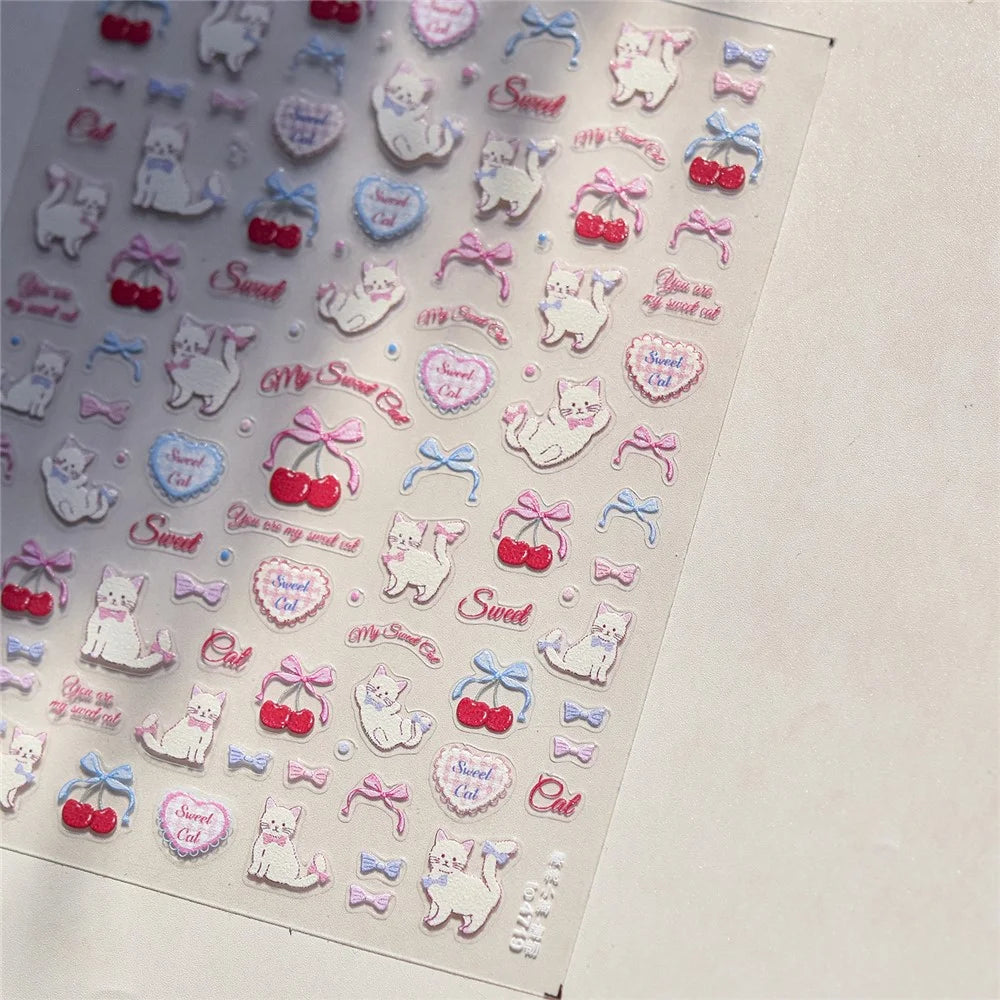 Cartoon Embossed DIY Phone Stickers Custom Decorative Decals For Smartphone Cases - Little Cat - 7