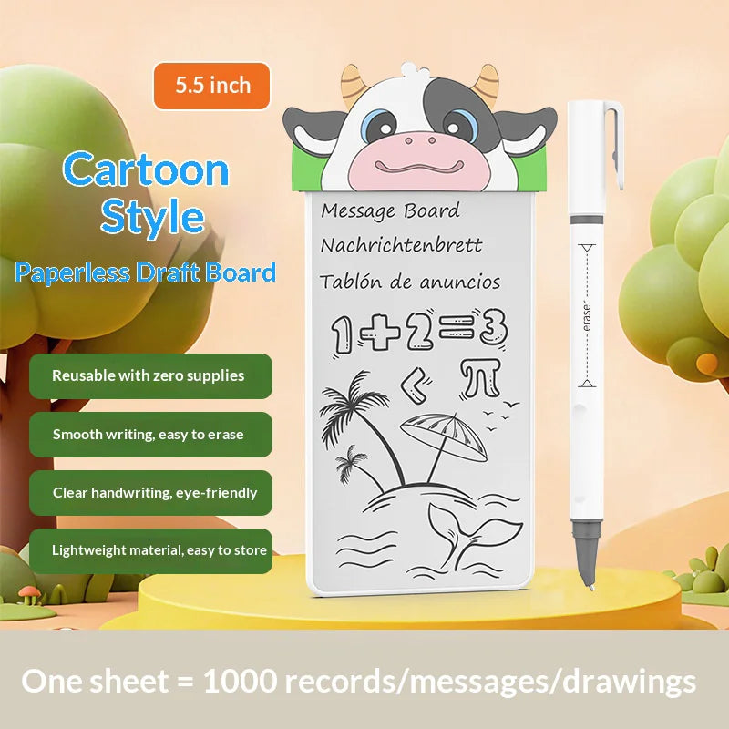 5.5 Inch Cartoon Design Ink Free Drawing Board Magnetic Erasable Whiteboard for Kids Gift - Cow - 2