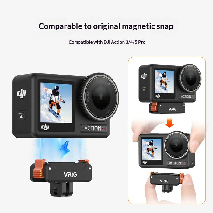 VRIG Magnetic Quick Release Mount for DJI Osmo Action 5 Pro/4/3 Camera with 1/4 Inch and GoPro Interface - 3