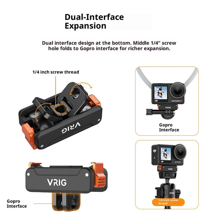 VRIG Magnetic Quick Release Mount for DJI Osmo Action 5 Pro/4/3 Camera with 1/4 Inch and GoPro Interface - 4