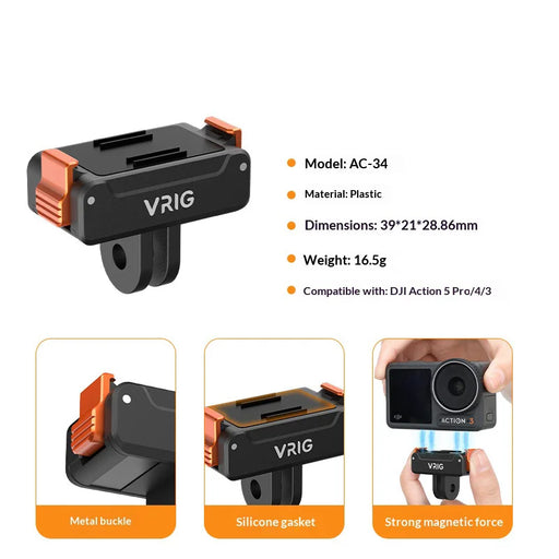 VRIG Magnetic Mount Base for DJI Osmo Action 5 Pro/4/3 Camera Quick Release Mount Holder - For GoPro Mount - 2