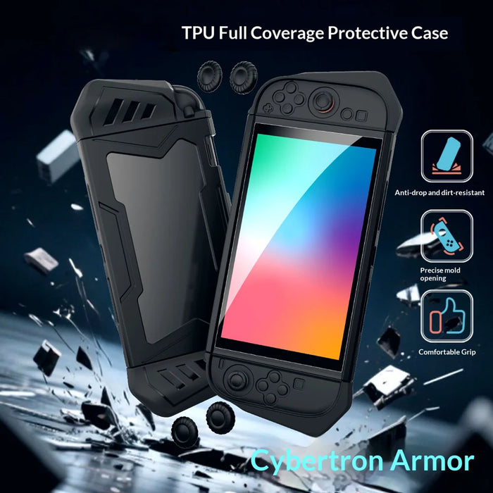 For Nintendo Switch 2 TPU Protective Cover with Tempered Glass Screen Protector Joystick Caps Set - Black - 2