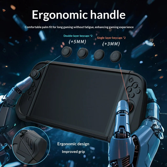 For Nintendo Switch 2 TPU Protective Cover with Tempered Glass Screen Protector Joystick Caps Set - Black - 3