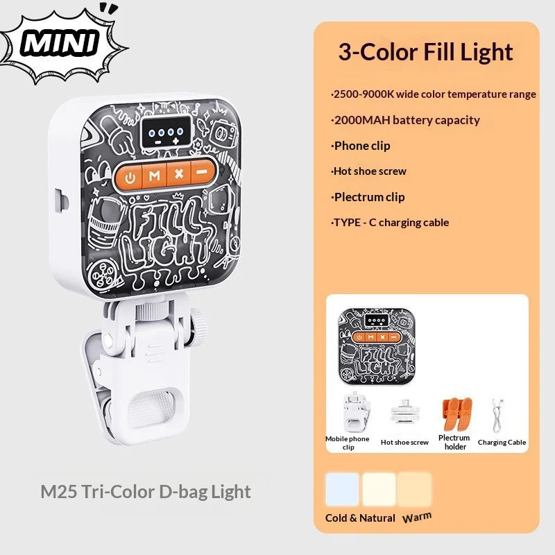 M25 RGB Full Color LED Video Light 60-LED Magnetic Phone Fill Lamp for Live Streaming/Photography/Filming - White - 2