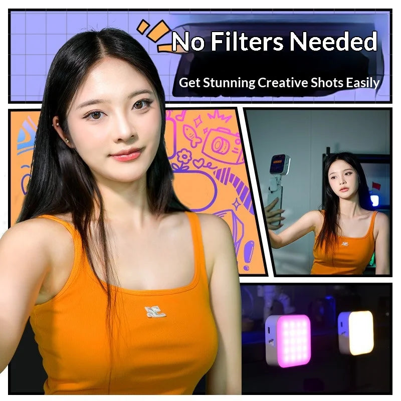 M25 RGB Full Color LED Video Light 60-LED Magnetic Phone Fill Lamp for Live Streaming/Photography/Filming - White - 4